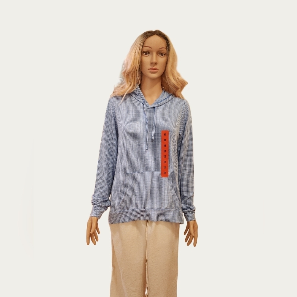 PREPPY Athleisure Cozy Weatherproof Persian Jewel Gingham Knit Hoodie, M NWT*
